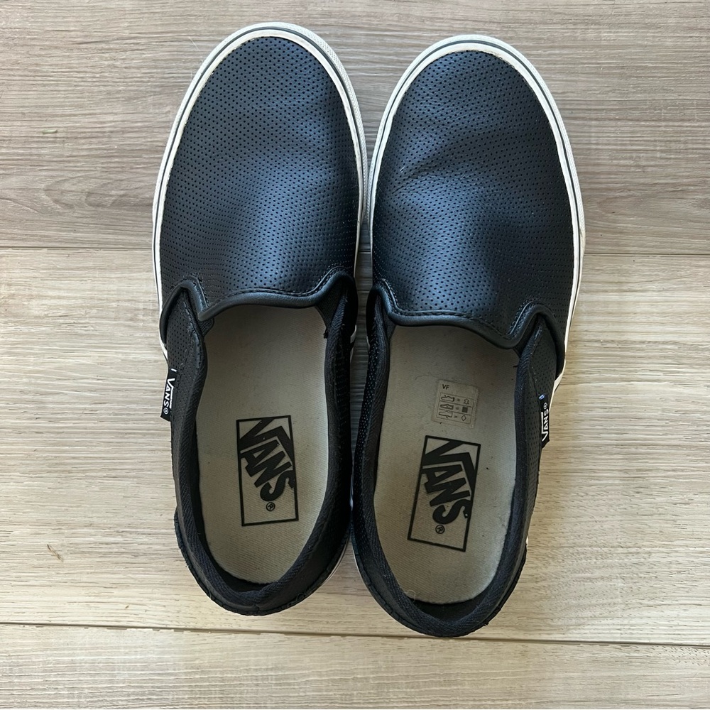 Vans - Black Perf Leather Slip On Sneakers - Size 8 Women’s